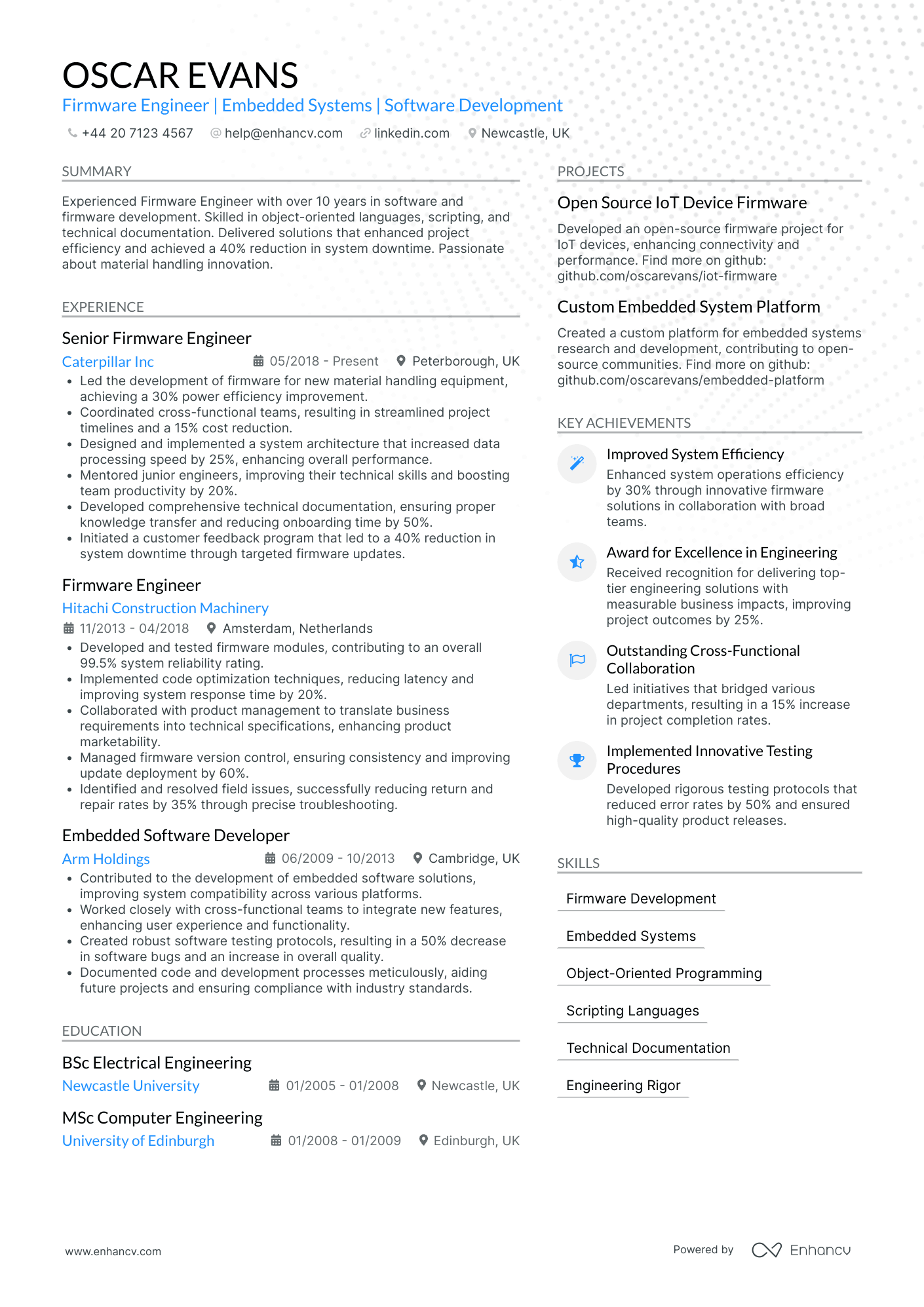 Embedded Systems Developer CV Examples