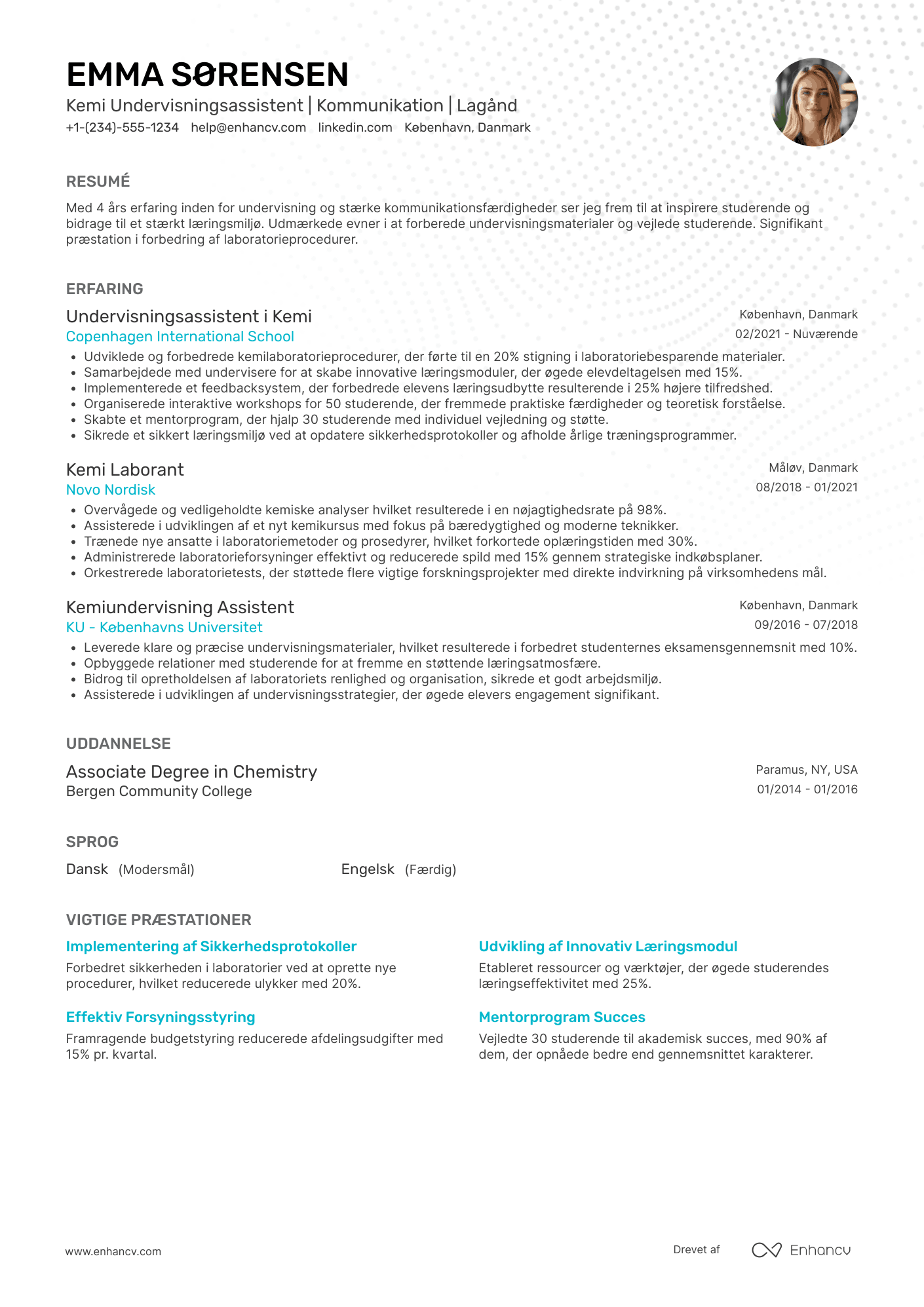 CV til Kemi undervisningsassistent