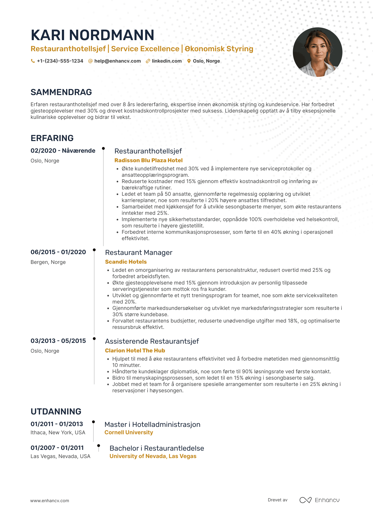 CV for Restauranthotellsjef