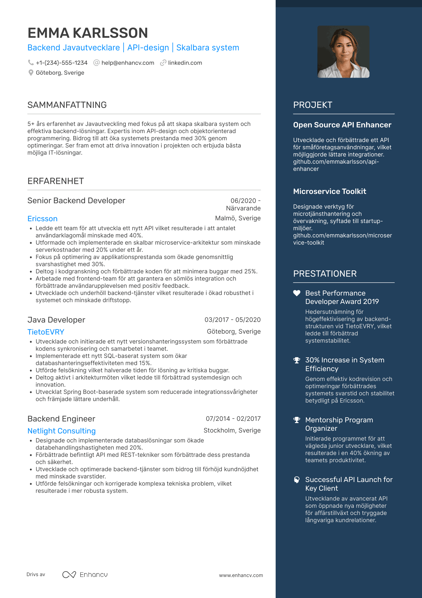 CV för Backend Javautvecklare