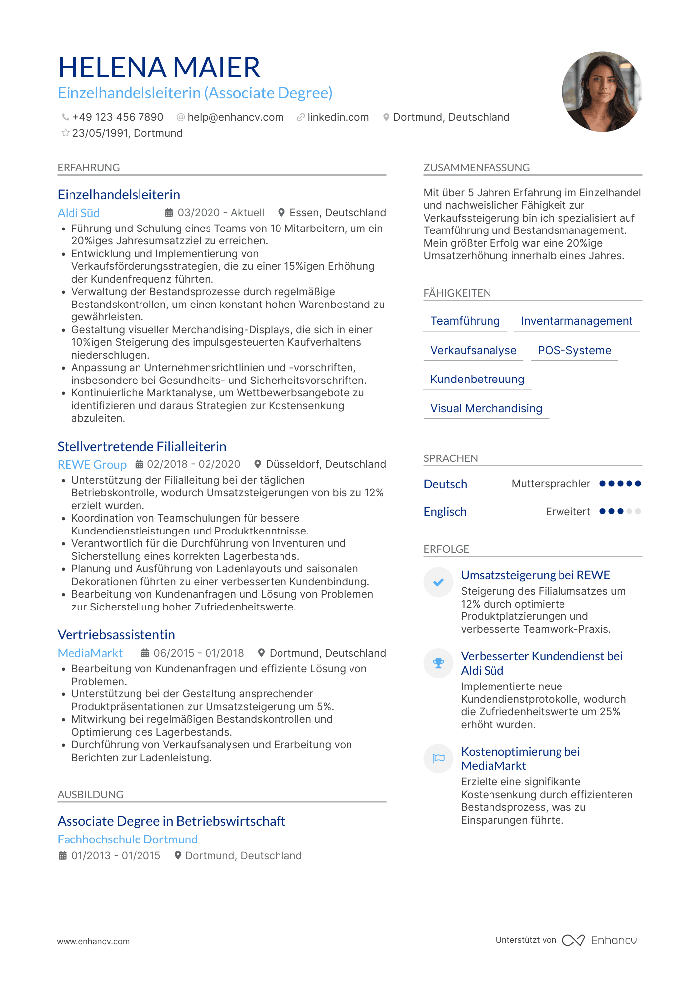 Lebenslauf als Senior Einzelhandelsassistent