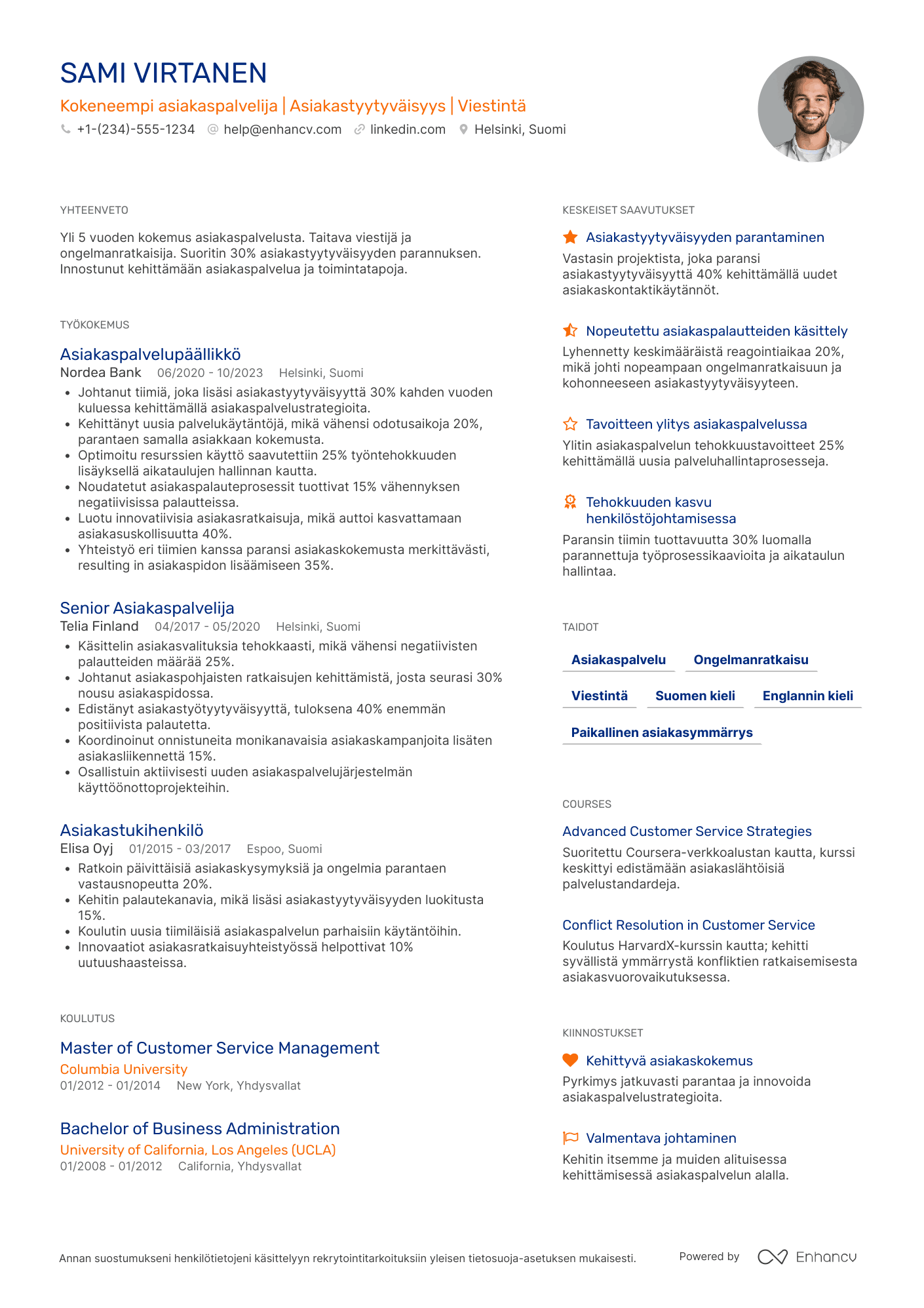 Ansioluettelo Kokeneempi Asiakaspalvelija