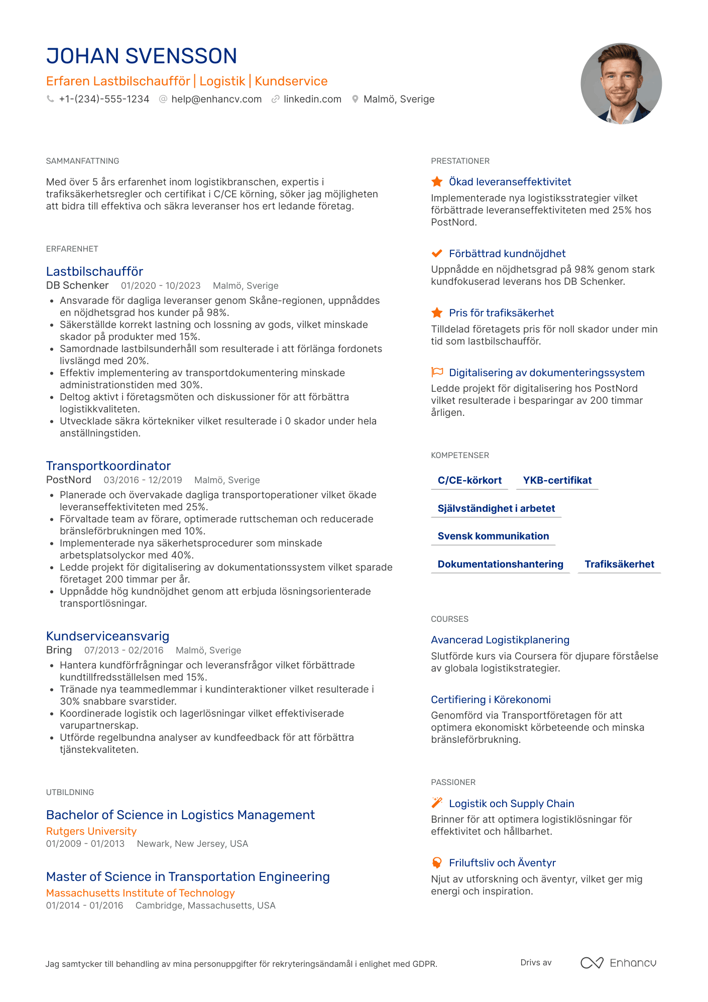CV för Lastbilschaufför inom logistik