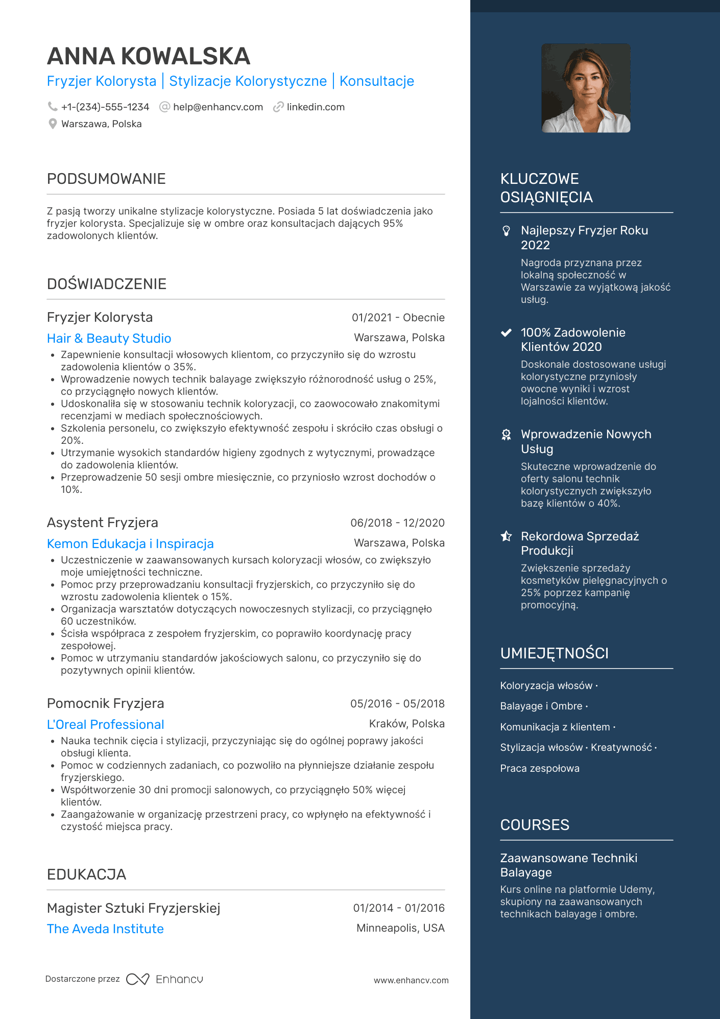 CV dla Fryzjer Kolorysta