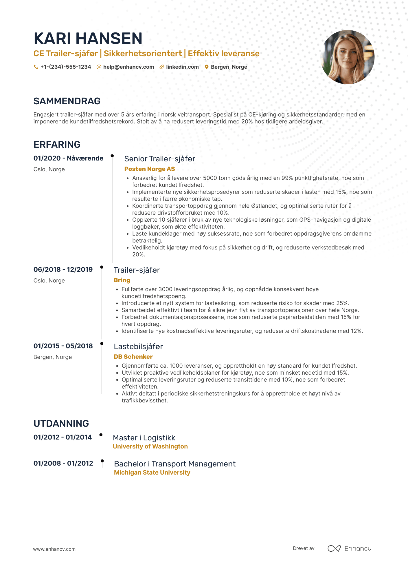 CV for Trailer sjåfør