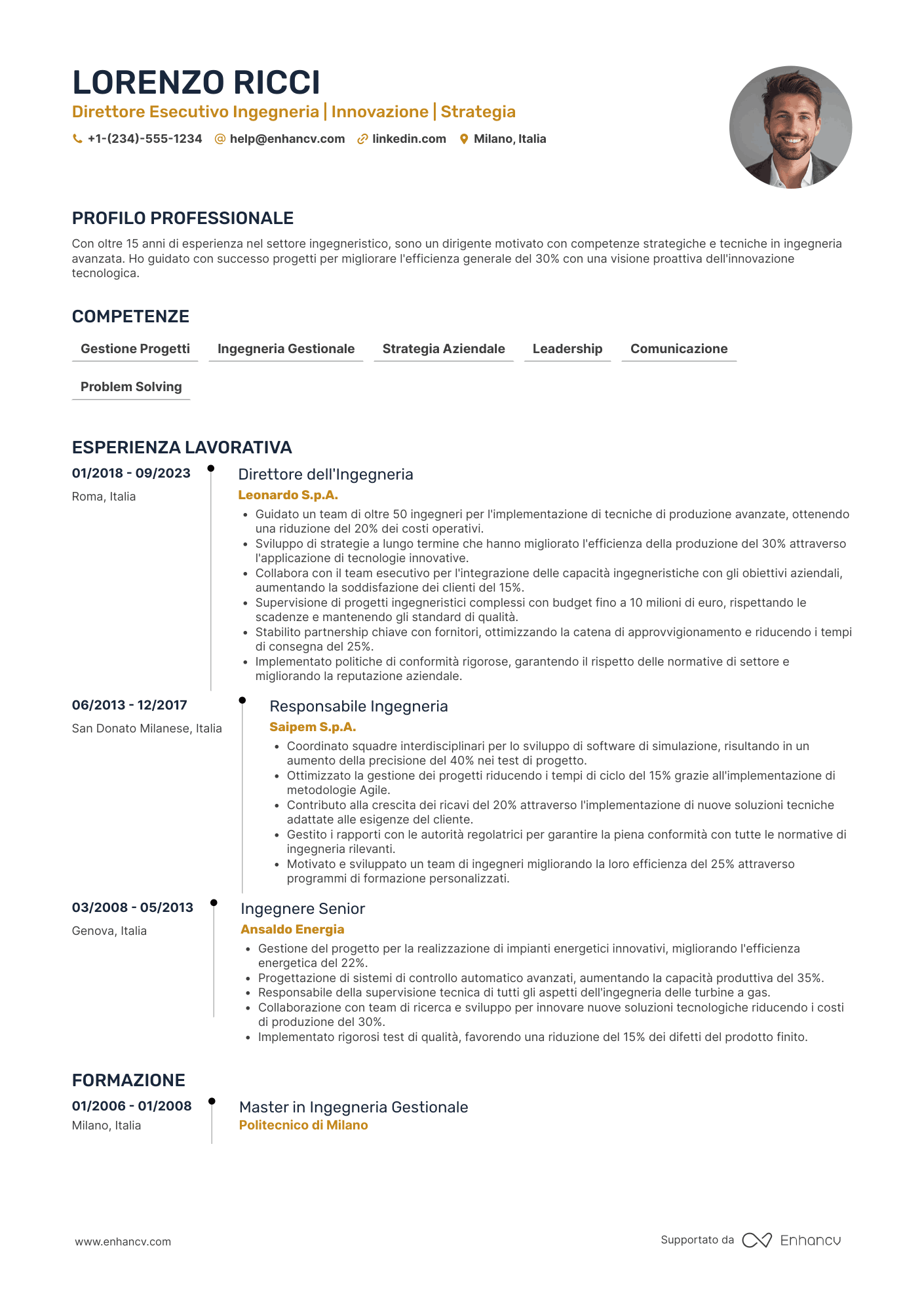 CV Direttore generale dell'ingegneria
