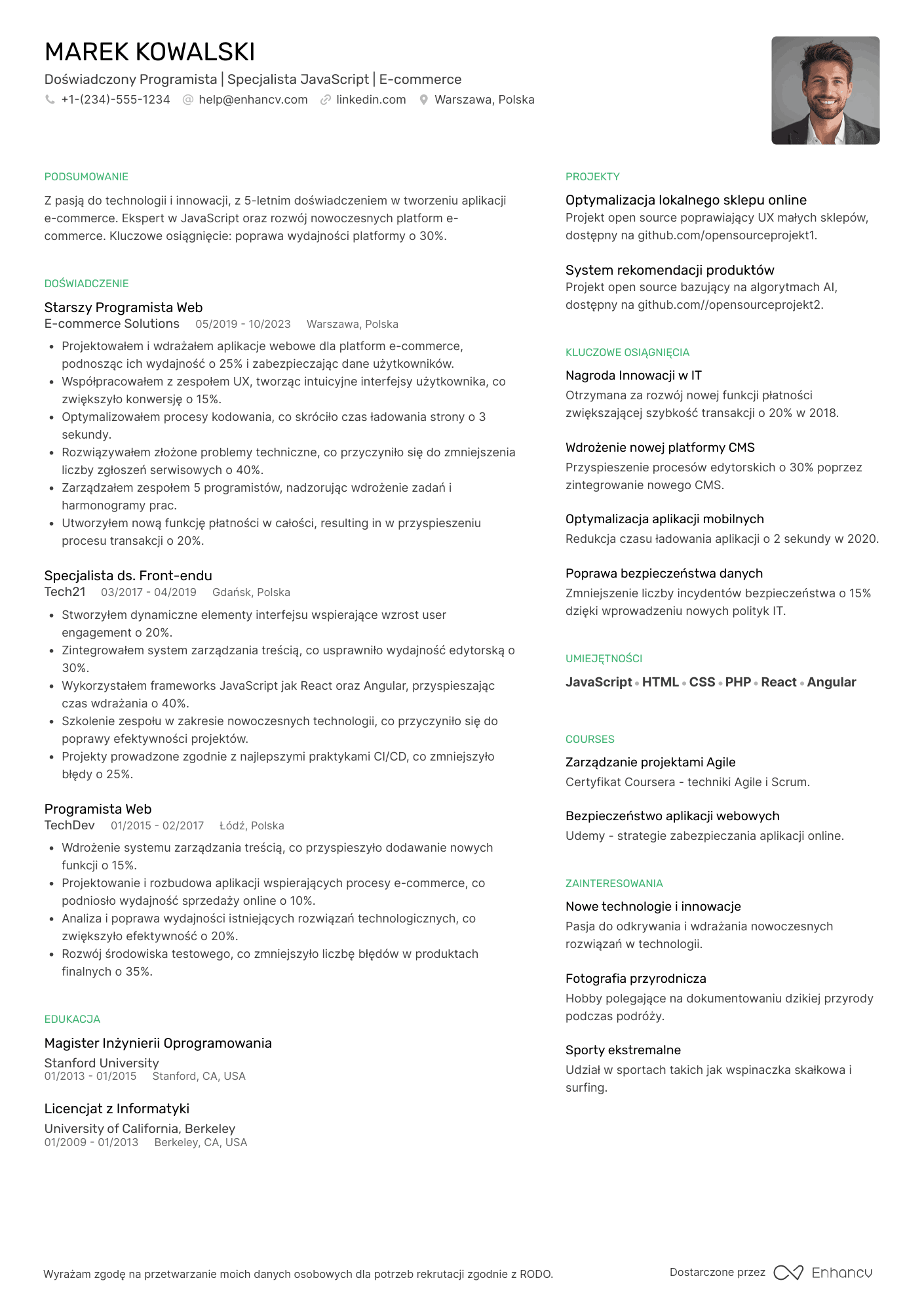 CV dla Programista w E commerce