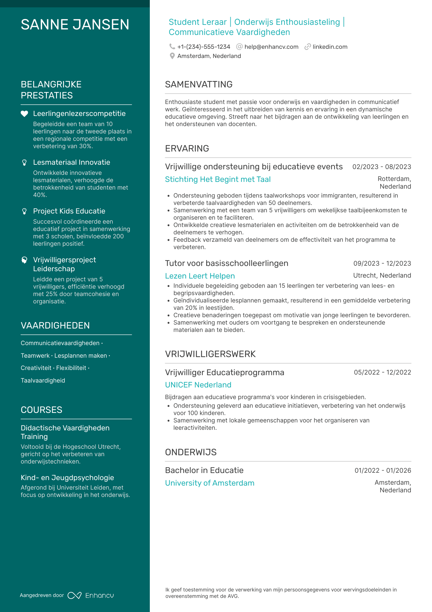 CV voor Student Leraar