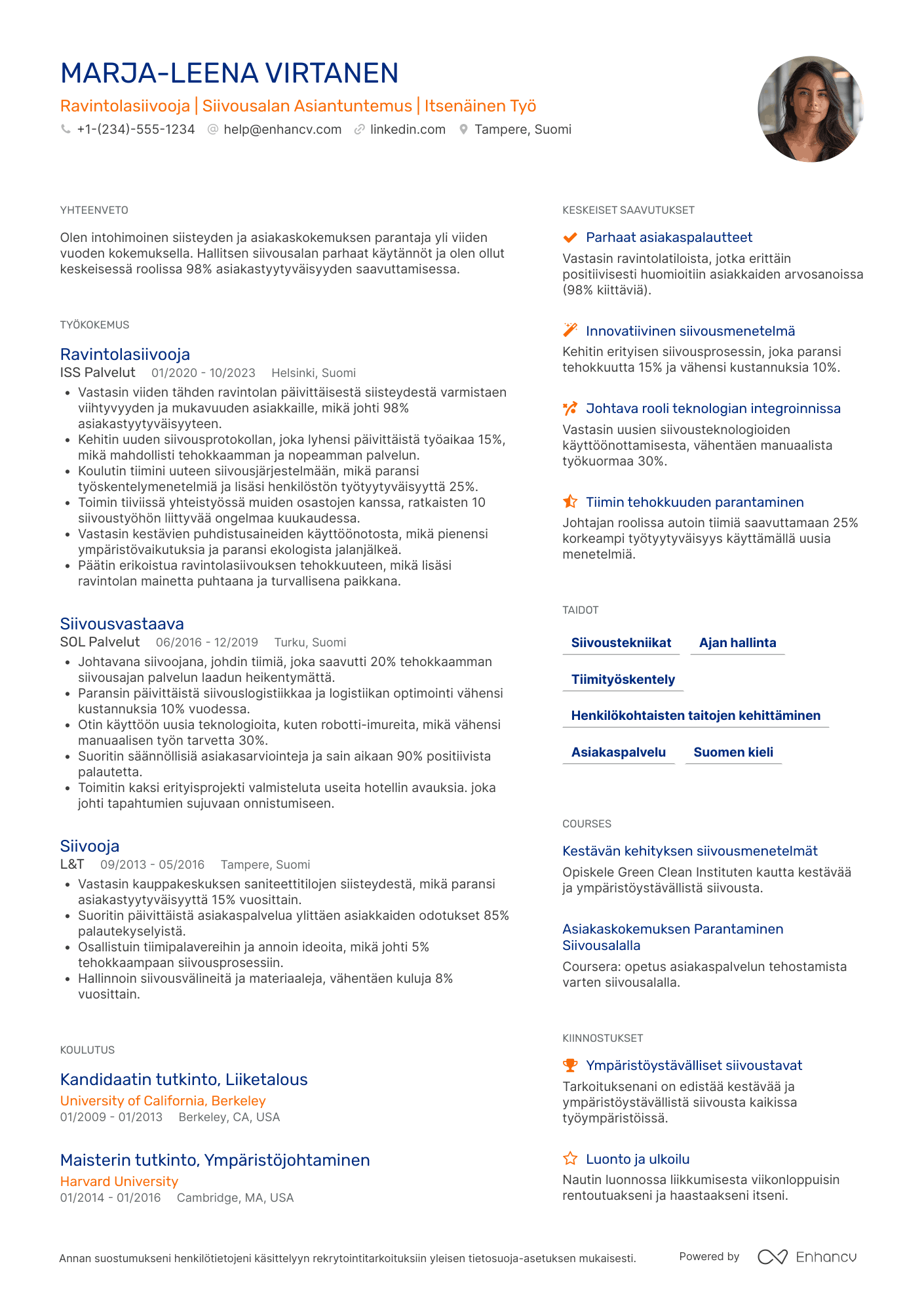 Ansioluettelo Ravintolasiivooja