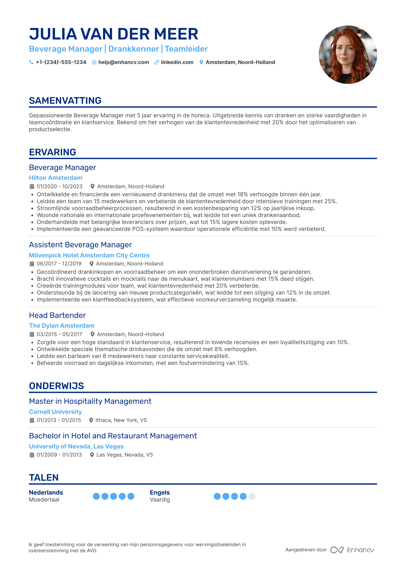 CV voor Beverage Manager