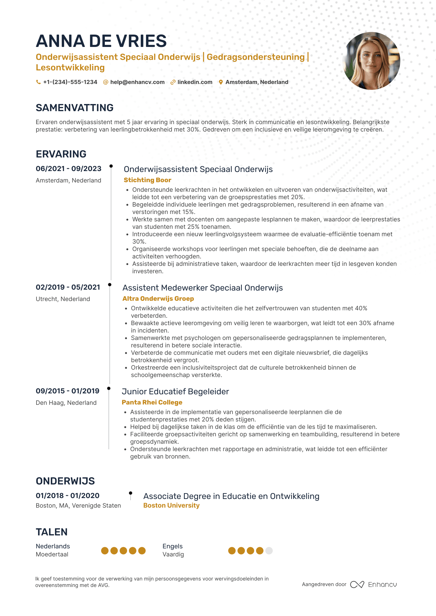 CV voor Onderwijsassistent Speciaal Onderwijs