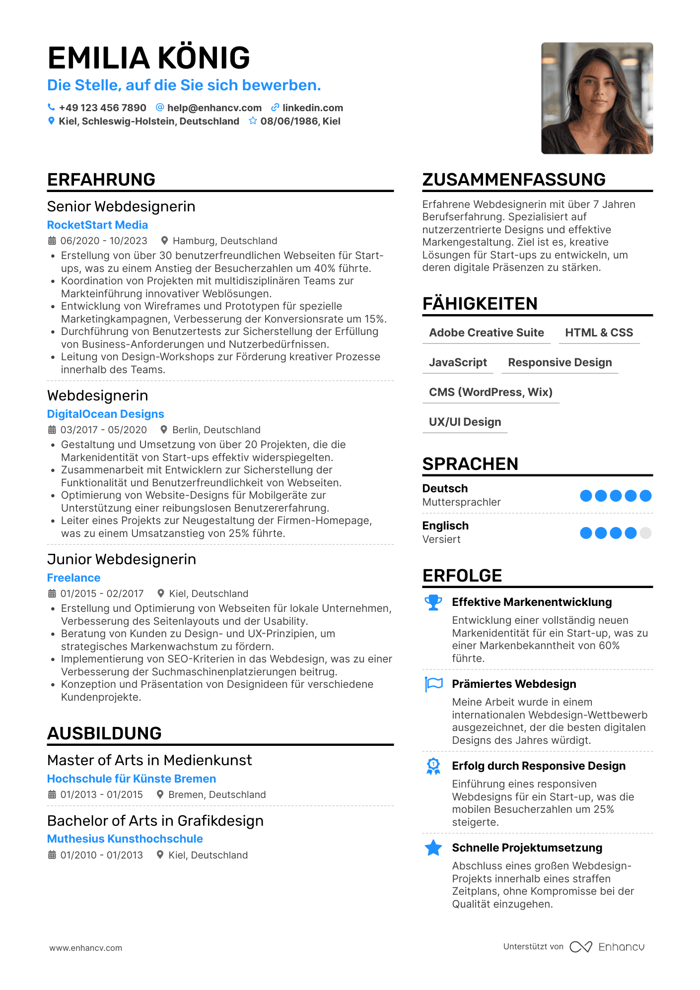 Lebenslauf als Webdesigner für Start ups