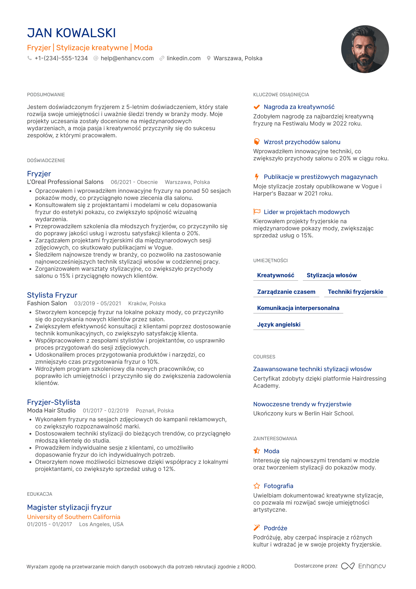 CV dla Fryzjer w Branży Mody