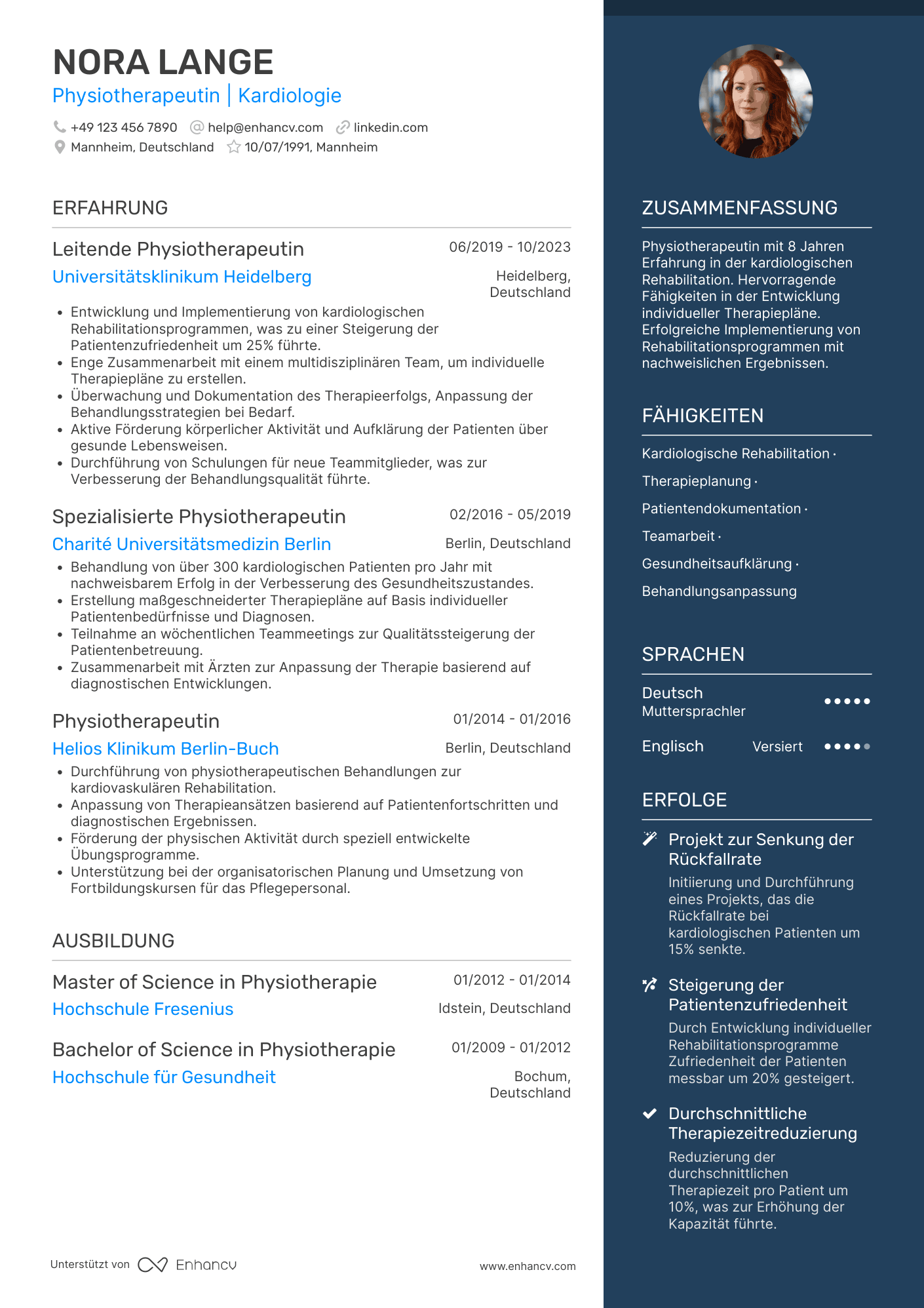 Lebenslauf als Physiotherapeut in der Kardiologie