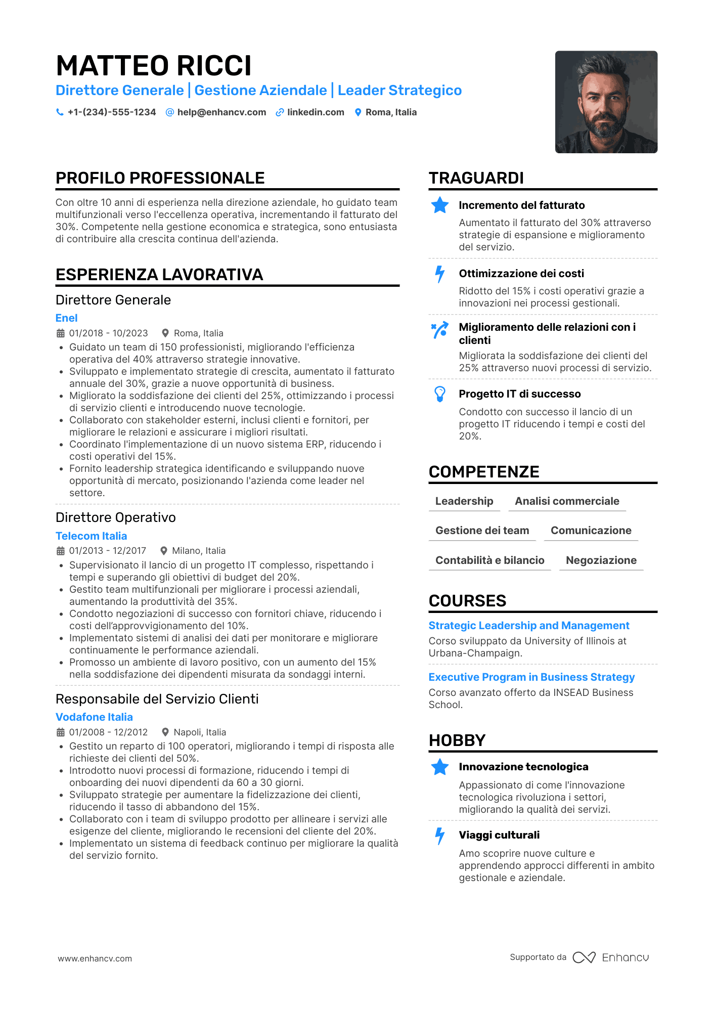 CV Direttore generale dei servizi