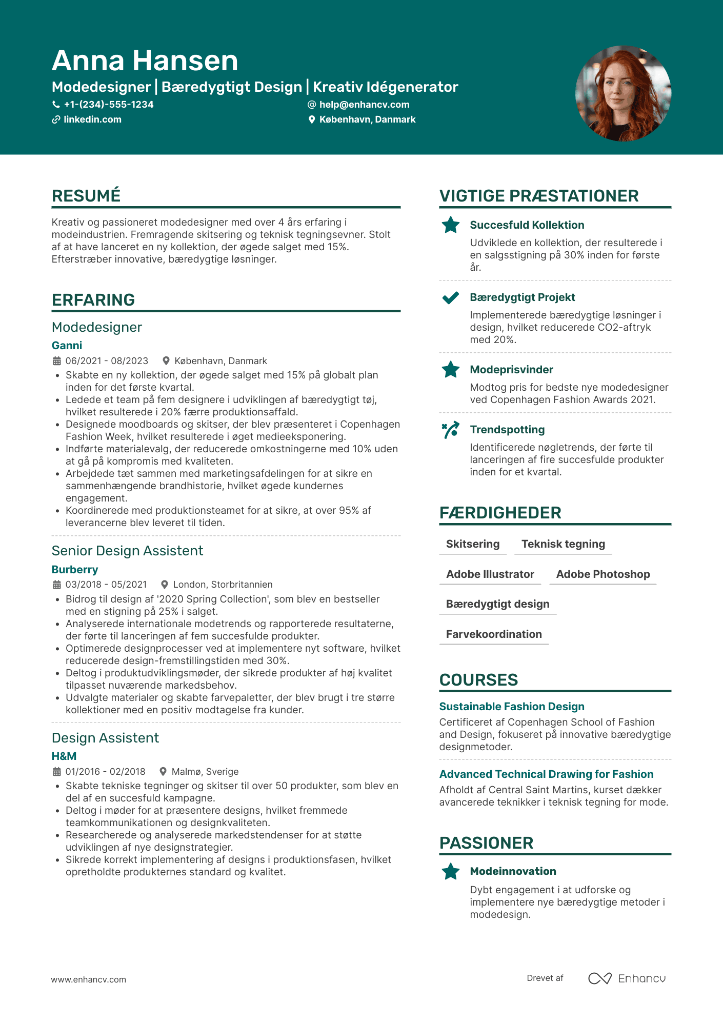 CV til Modedesigner