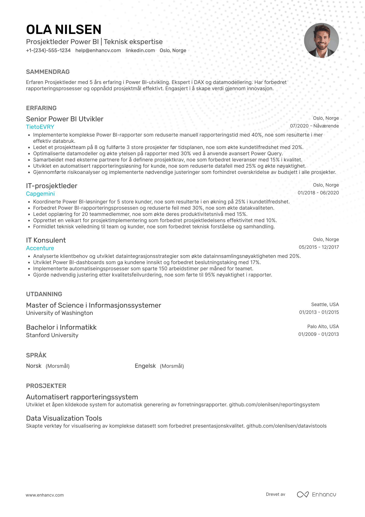 CV for Project Manager Power BI‑utvikler