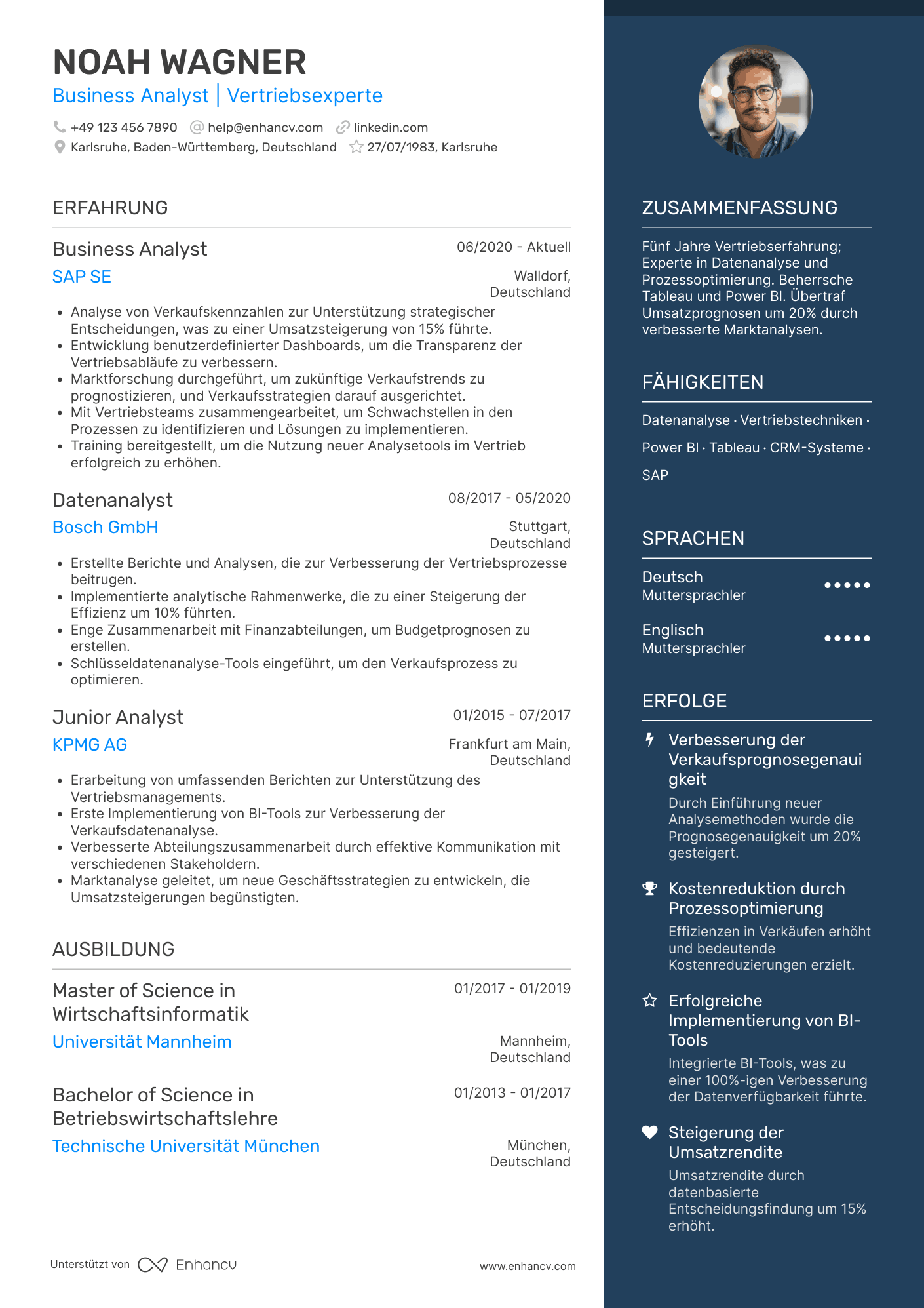 Lebenslauf als Business Analyst für Vertrieb