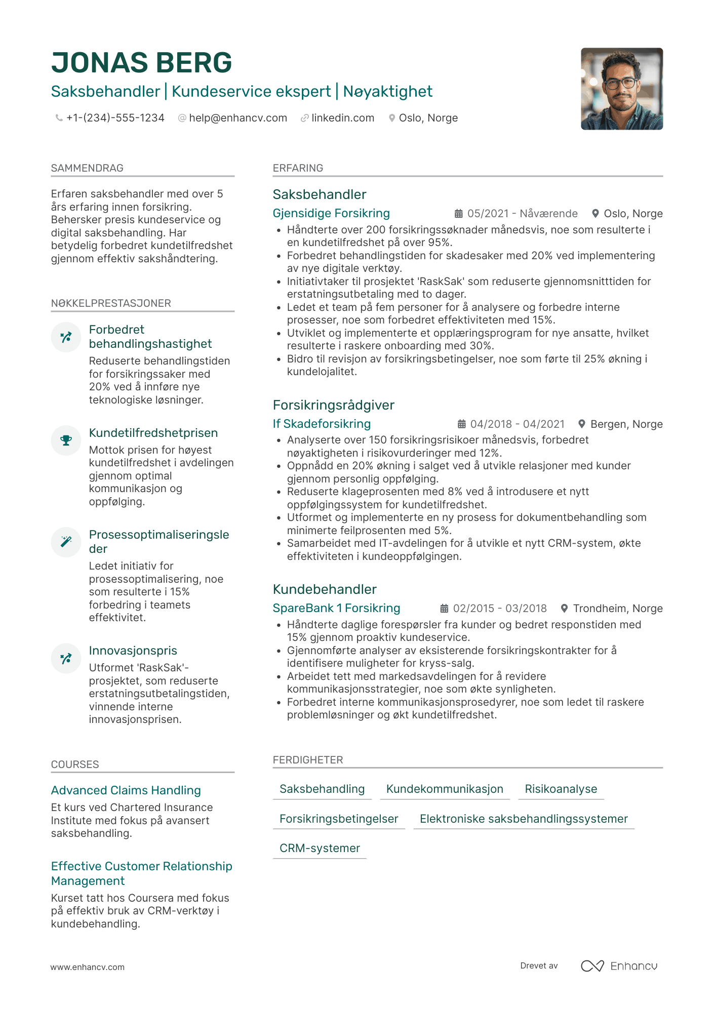 CV for Saksbehandler i Forsikringsbransjen