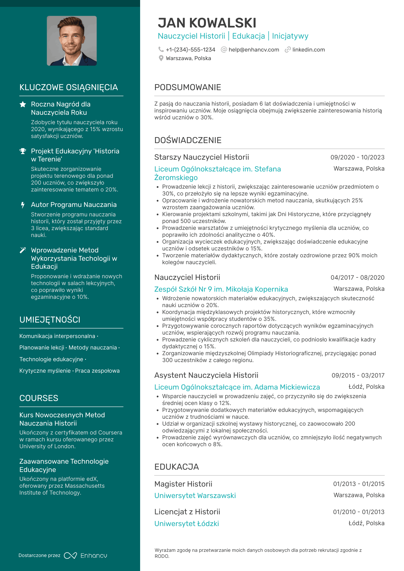 CV dla Nauczyciel Historii