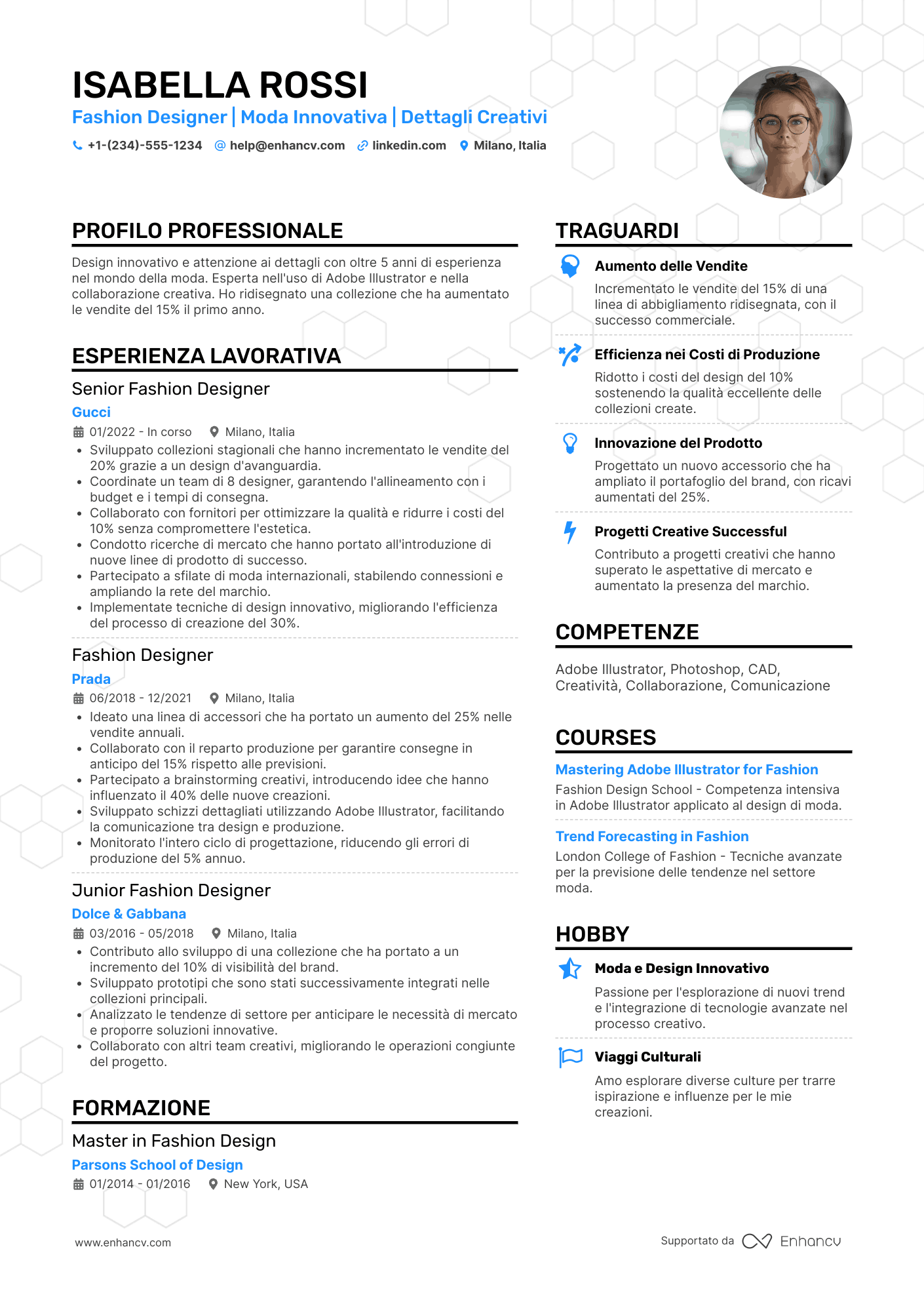 Esempio di CV Fashion Designer