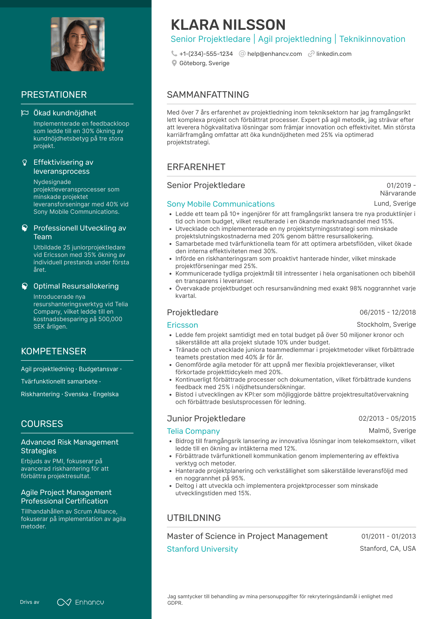 CV för Senior projektledare