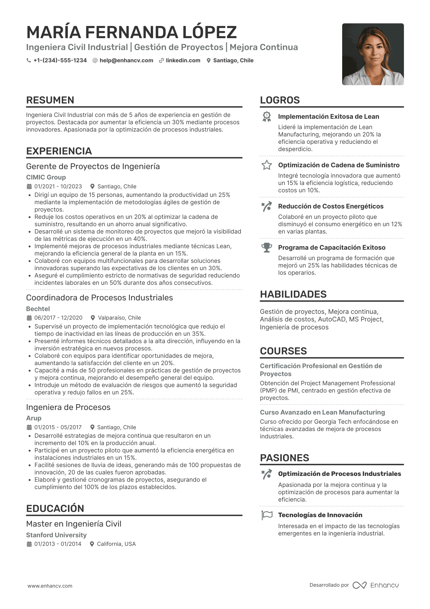 CV de ingeniero civil industrial