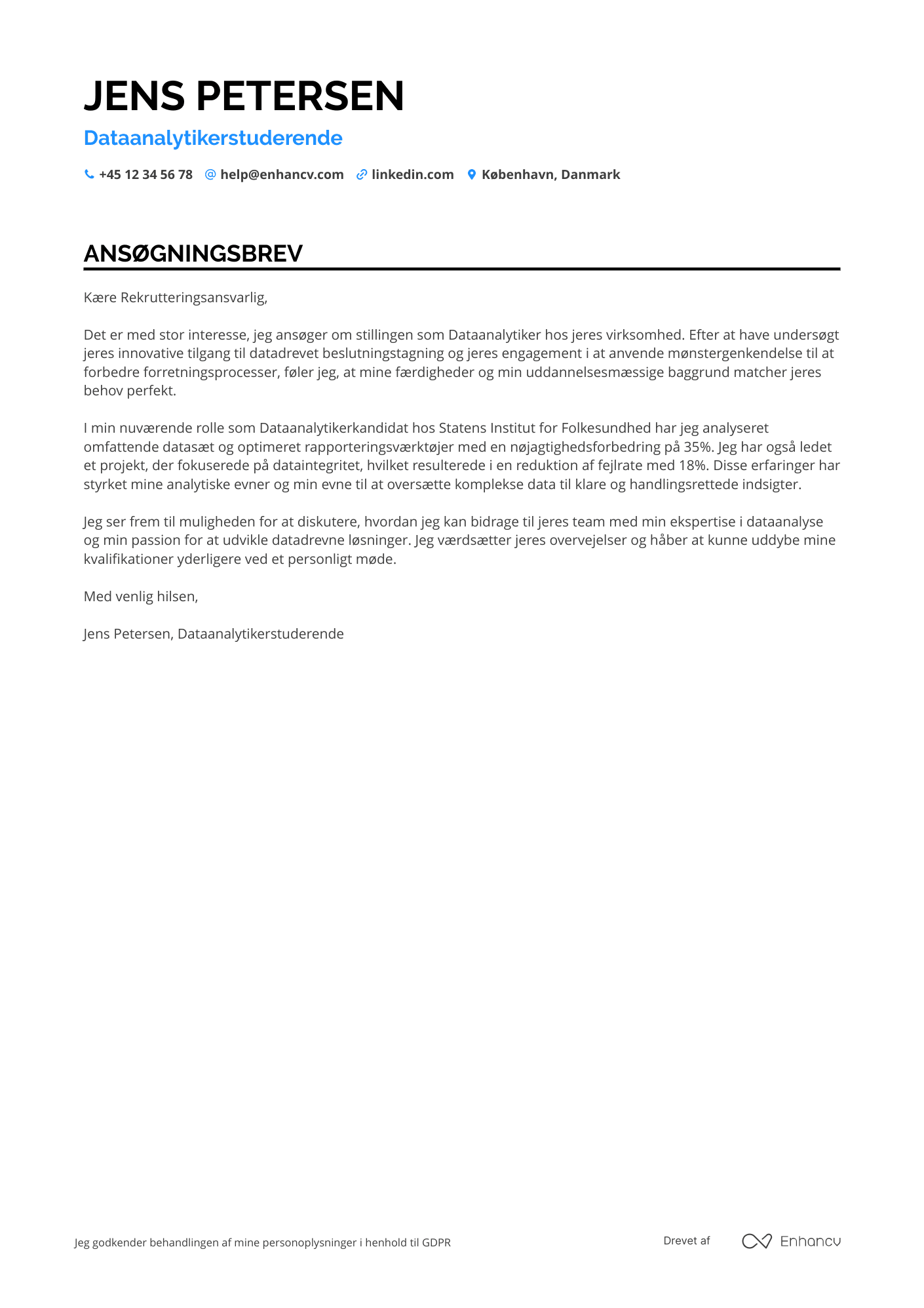 Ansøgningsbrev til Studerende Dataanalytiker
