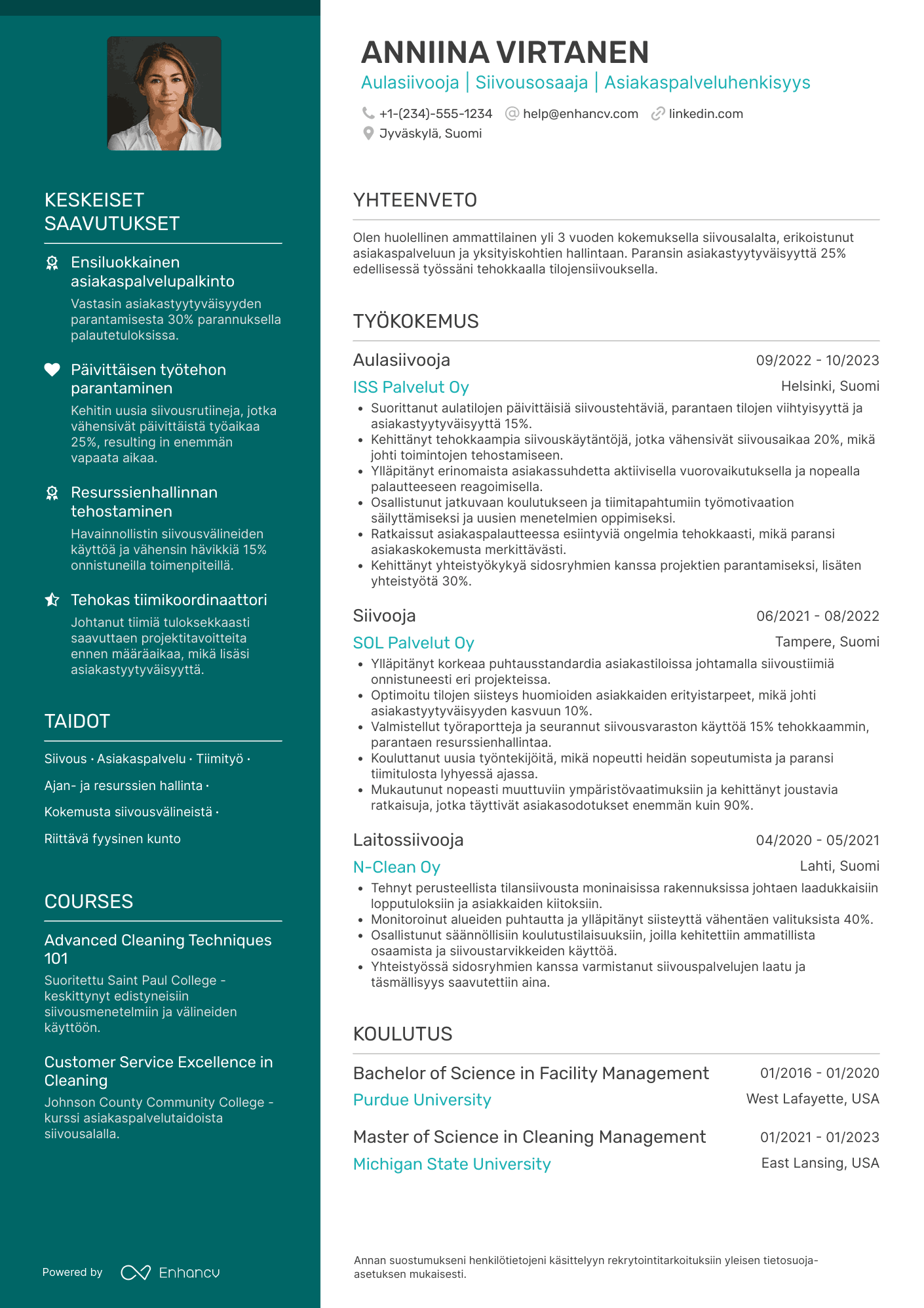 Ansioluettelo Aulasiivooja
