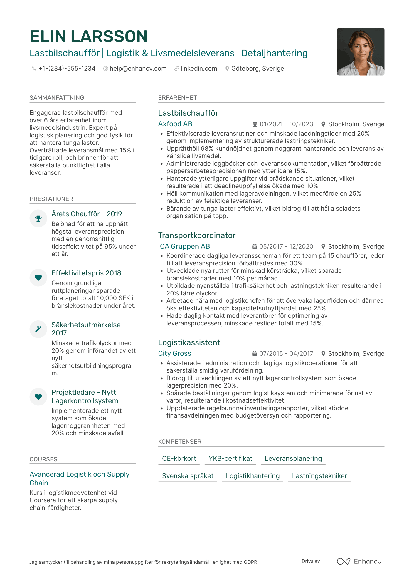 CV för Lastbilschaufför inom livsmedelsleverans