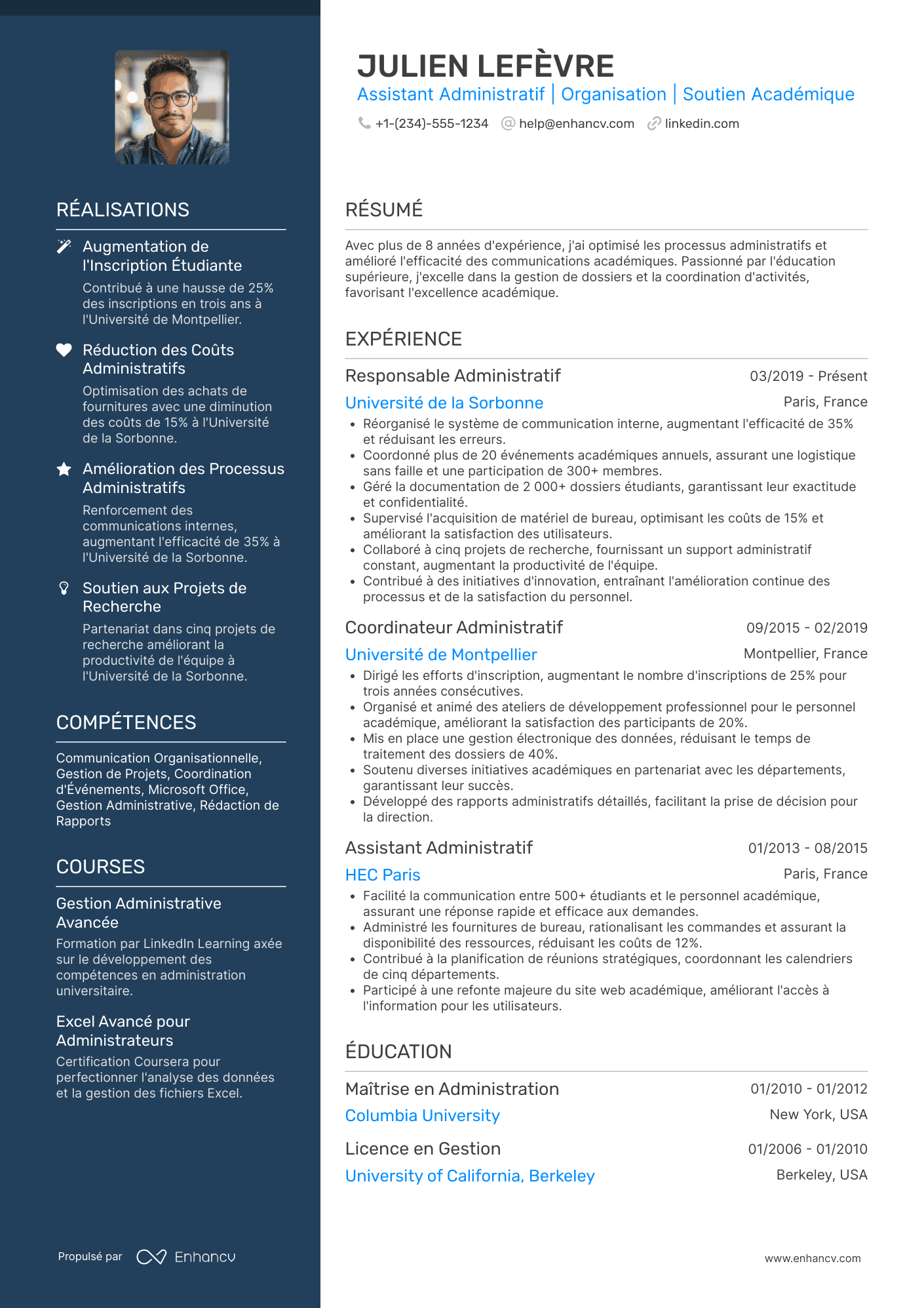 CV d’assistant administratif universitaire