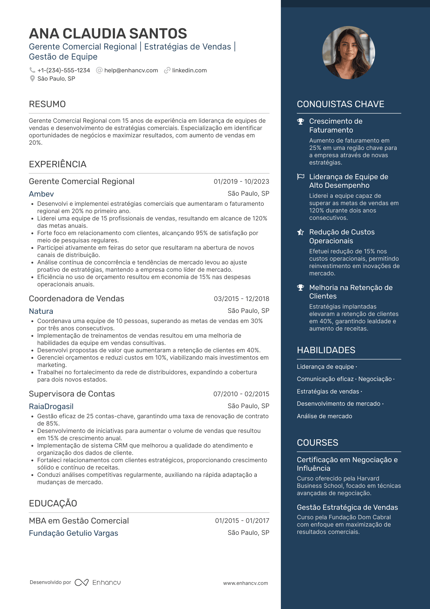 Currículo gerente comercial regional