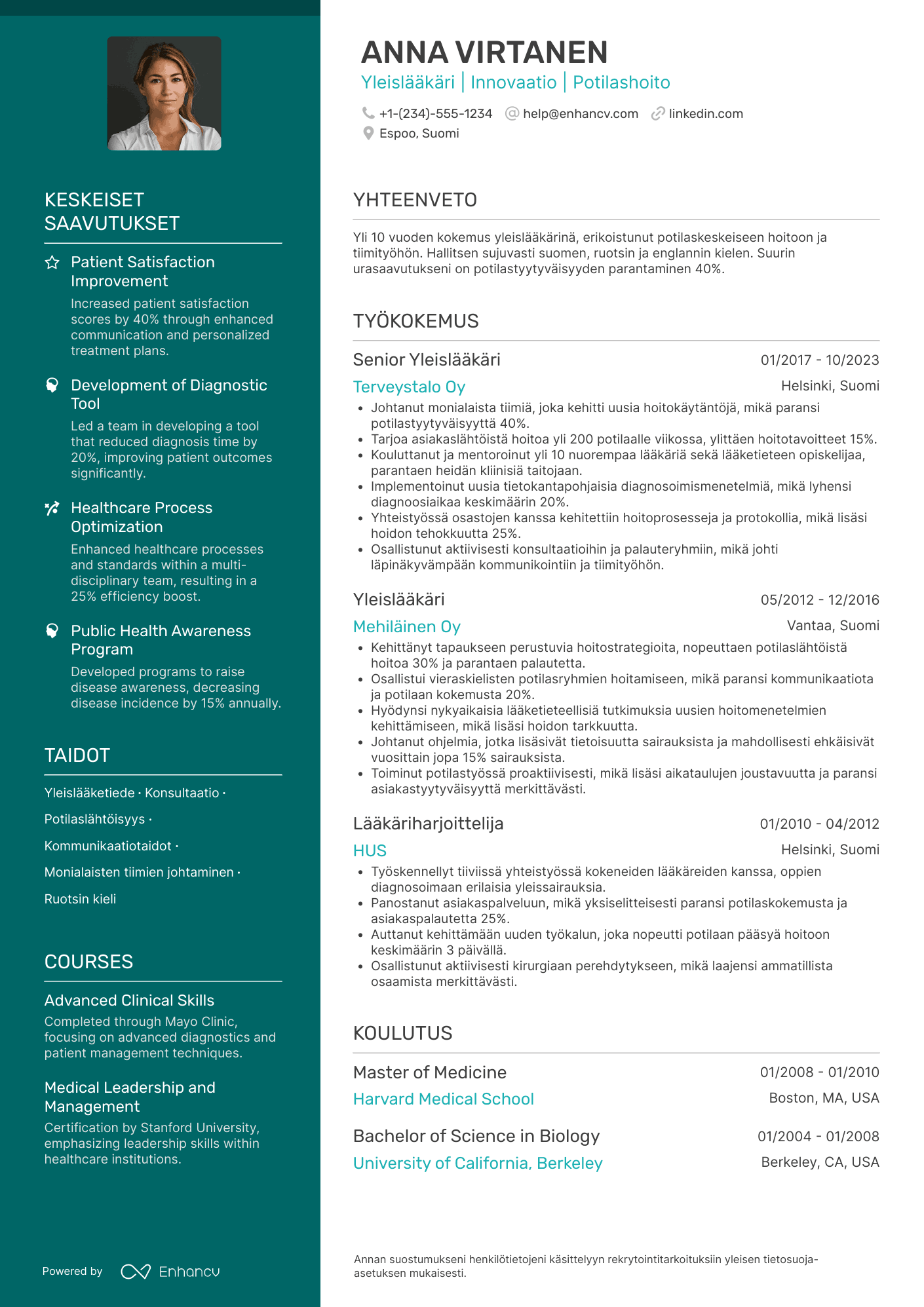 Ansioluettelo Senior Yleislääkäri