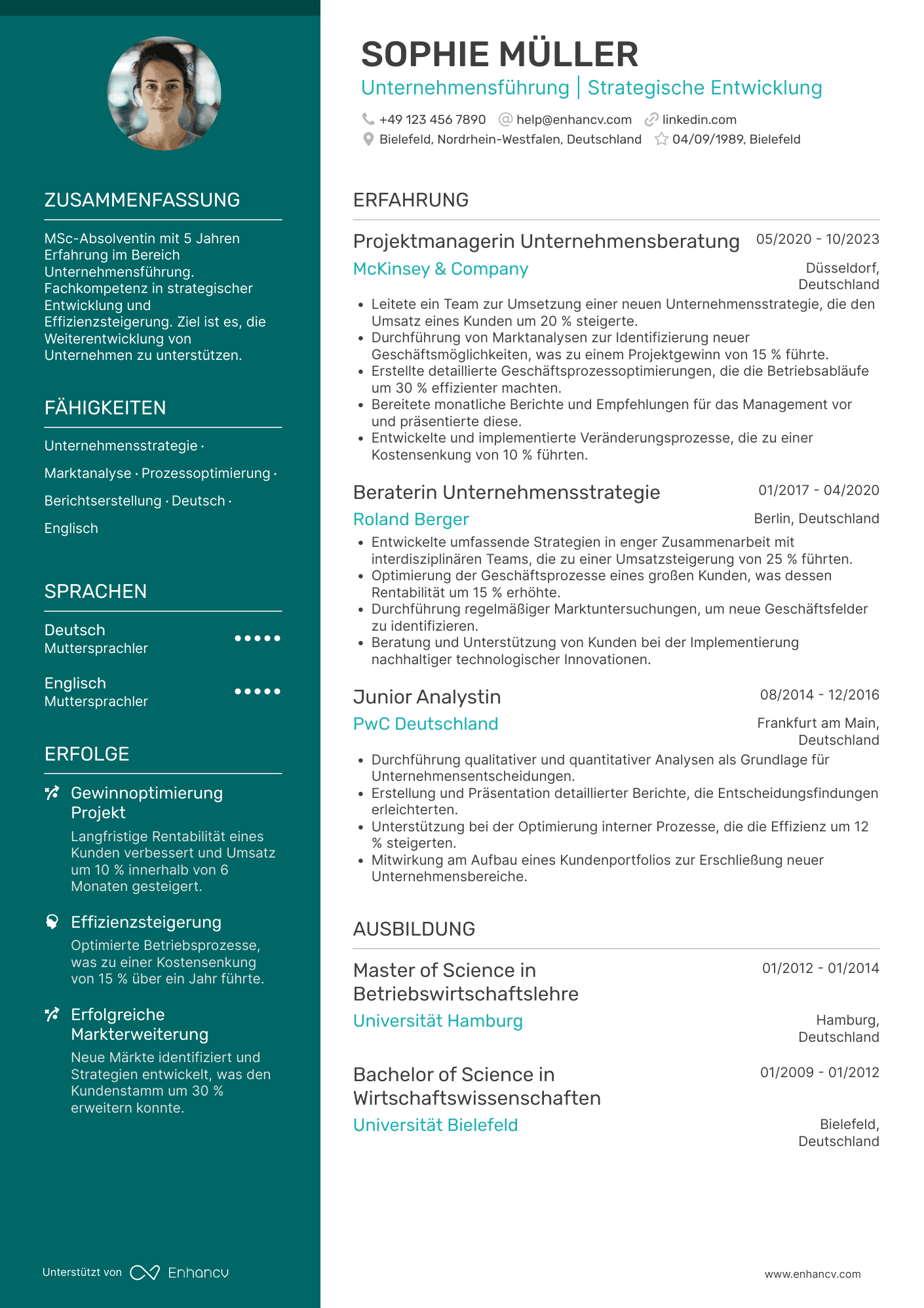 Lebenslauf als Akademiker in der Unternehmensführung