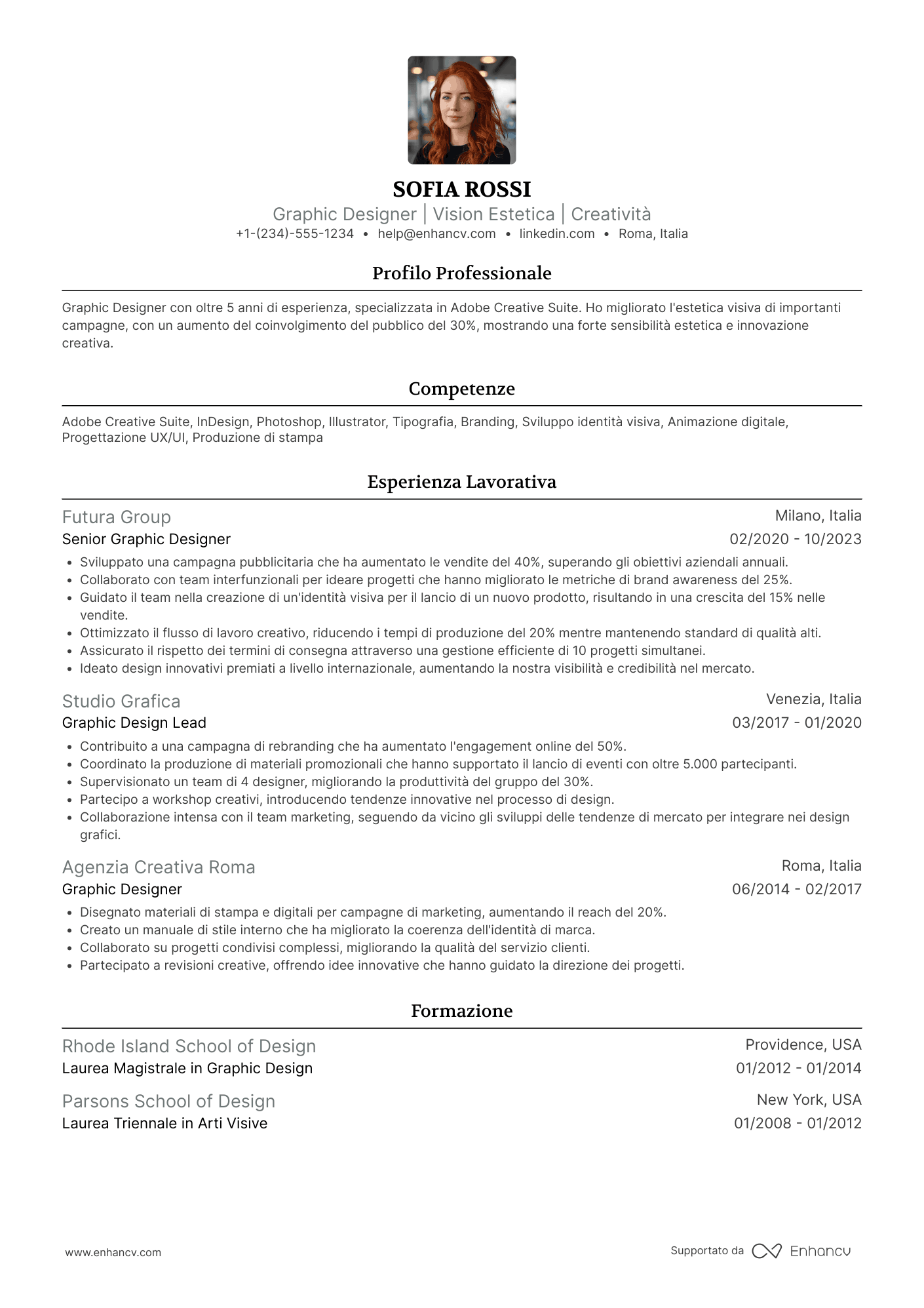 Esempio di CV Graphic designer