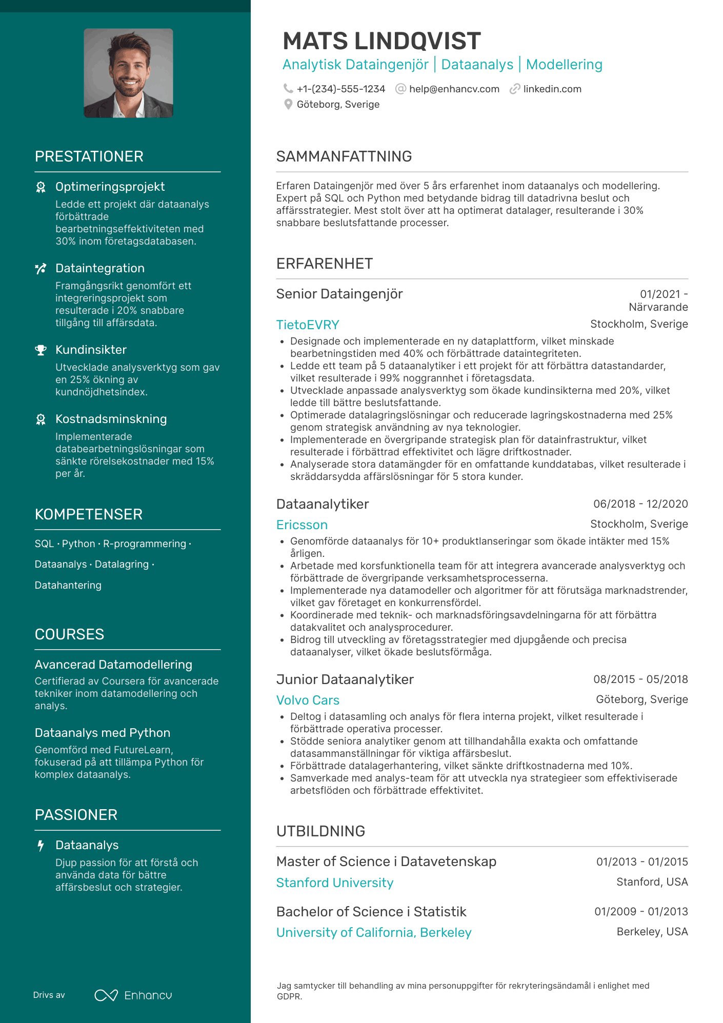 CV för Analytisk Dataingenjör