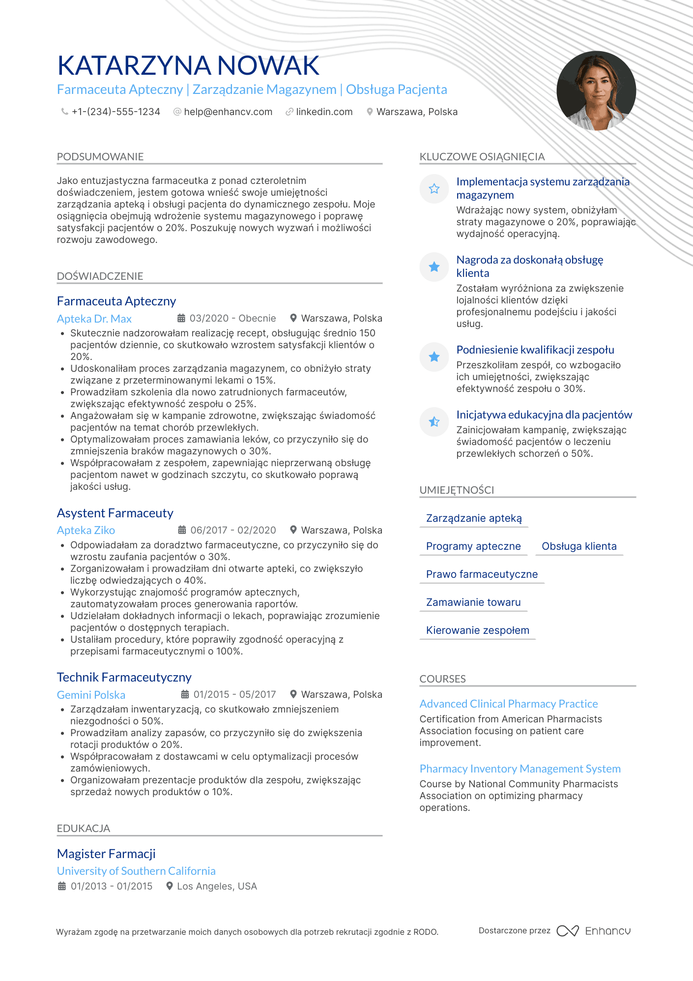 CV dla Farmaceuta Apteczny
