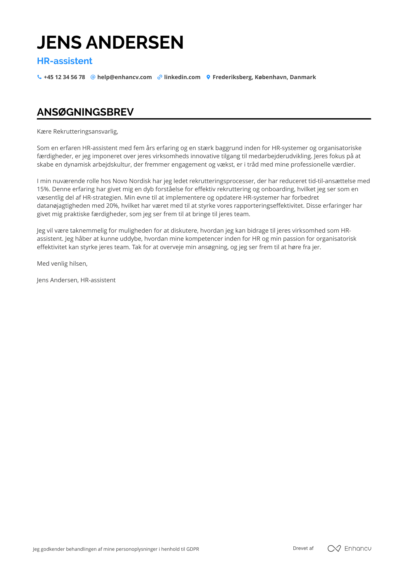 Ansøgningsbrev til HR assistent