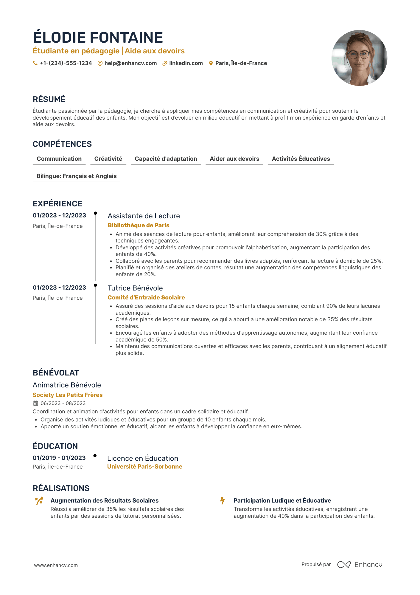 CV babysitting&nbsp;pour étudiant·e