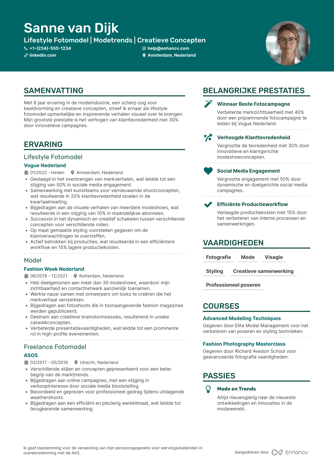 CV voor Lifestyle Fotomodel
