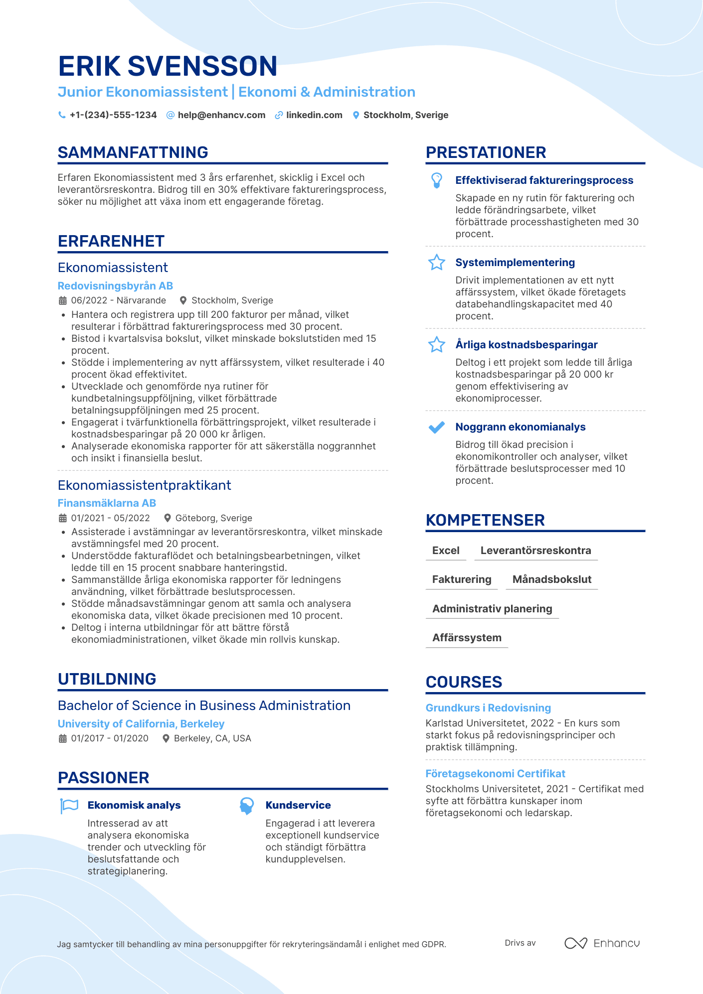 CV för Junior Ekonomiassistent