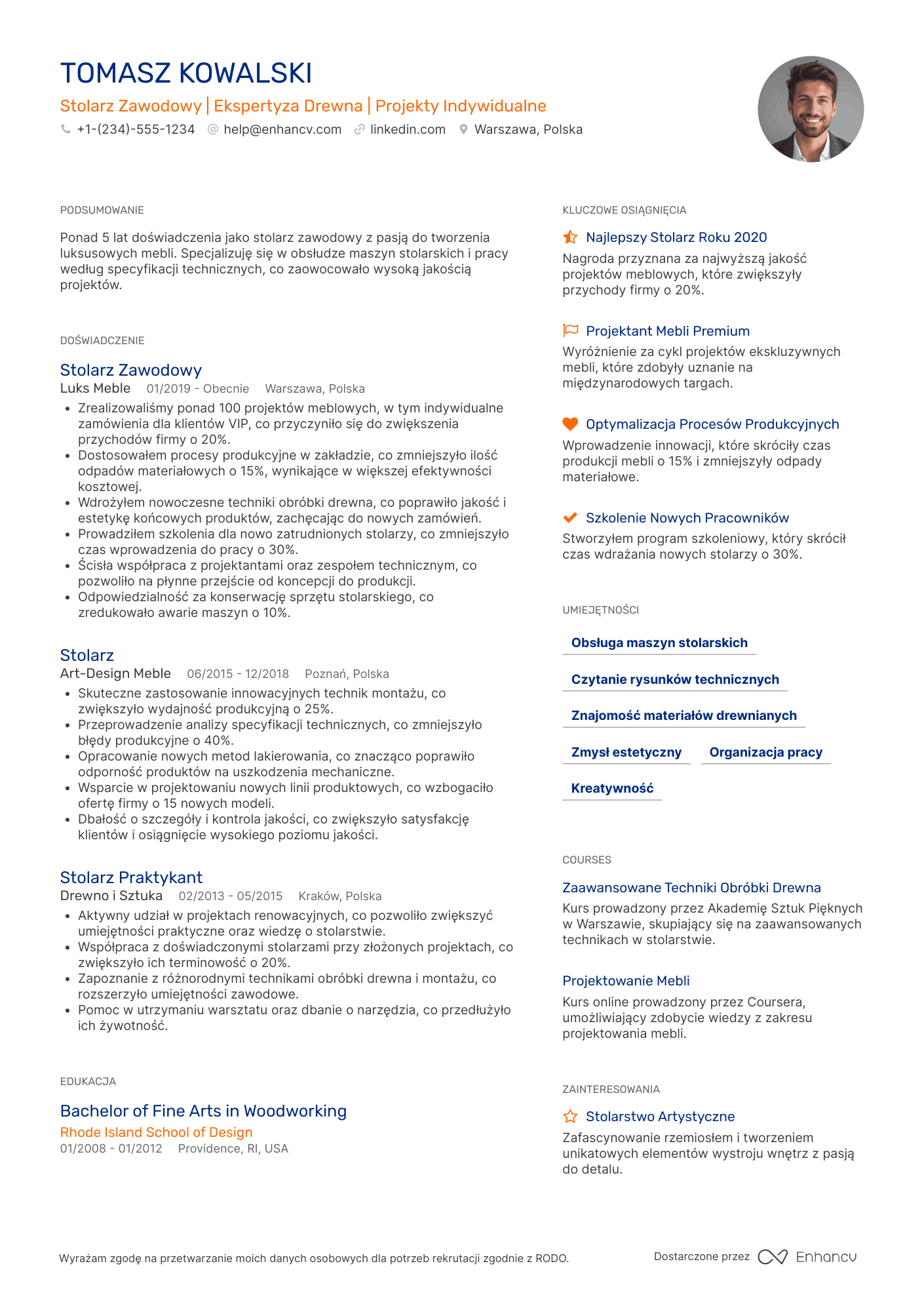 CV dla Stolarz Zawodowy