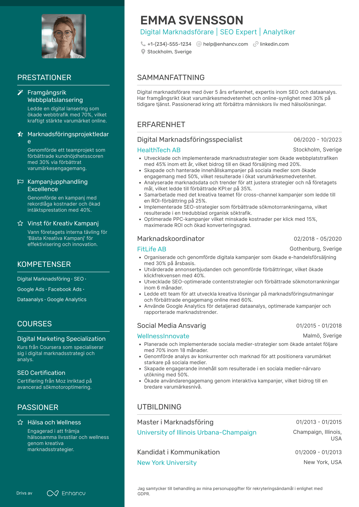 CV för Digital Marknadsförare inom hälsa