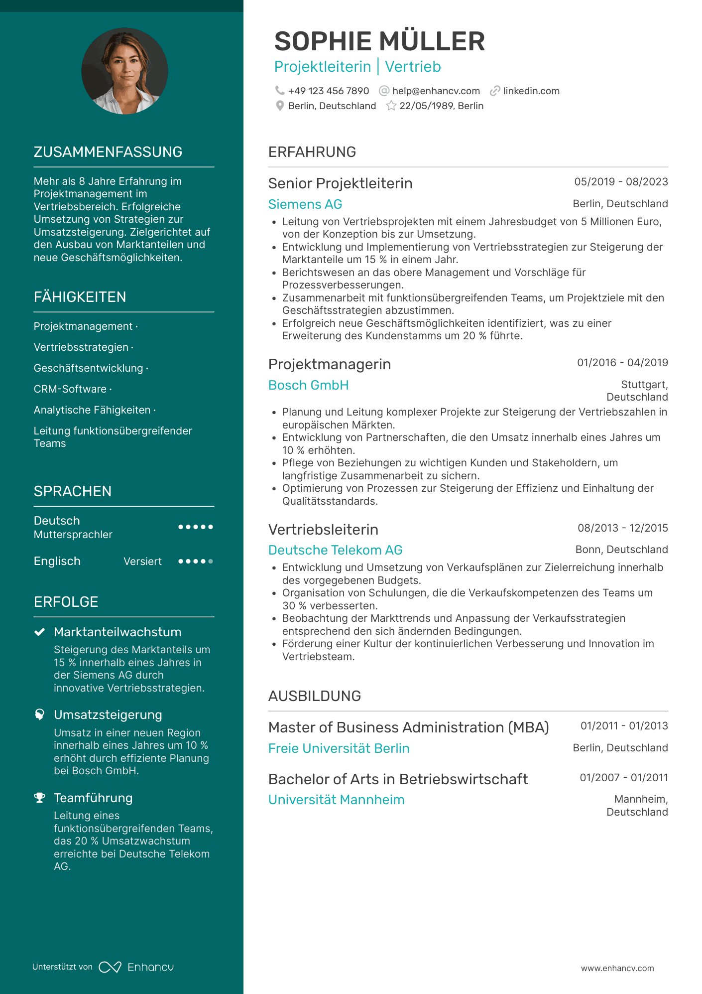 Lebenslauf als Projektleiter mit Schwerpunkt Vertrieb