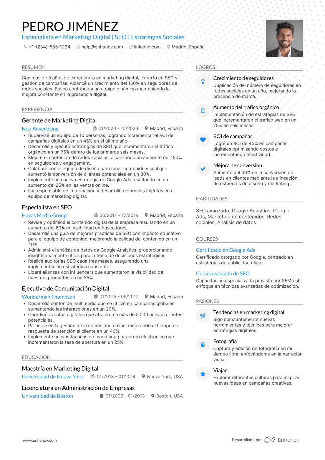 Ejemplo de CV de marketing