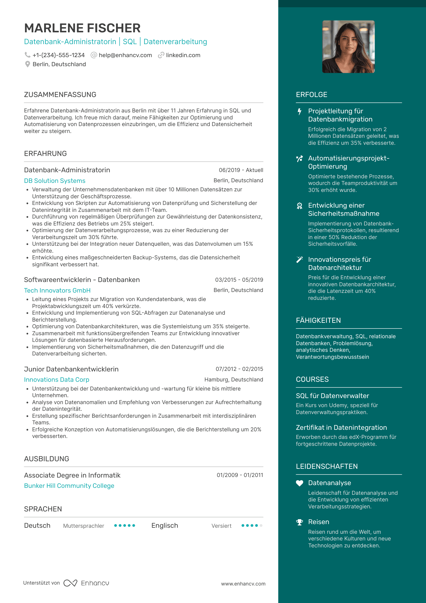 Lebenslauf Datenbank Administrator