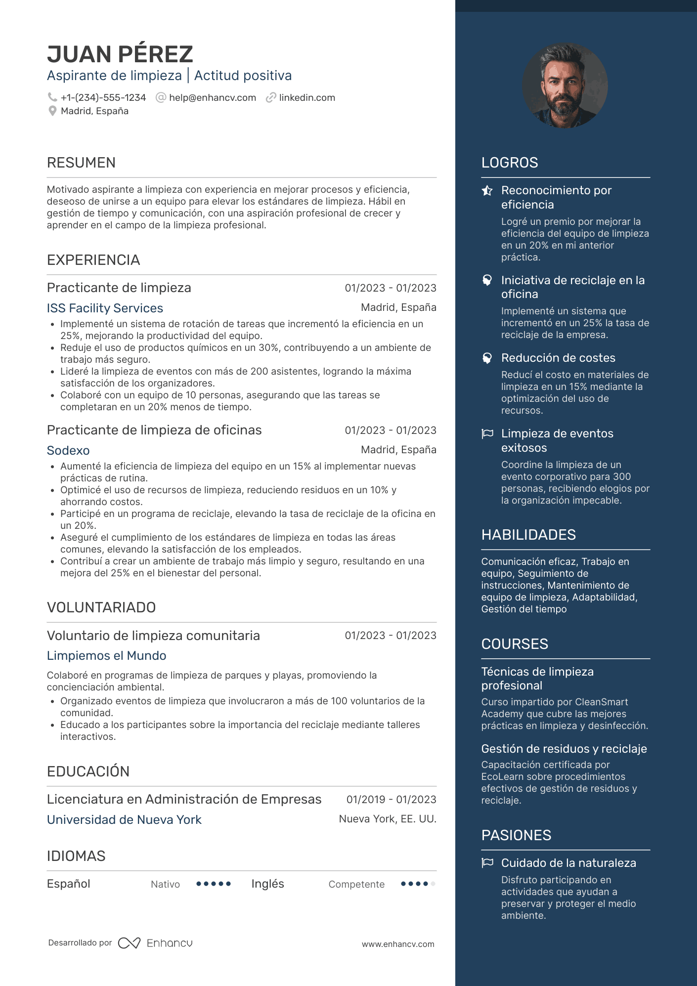 CV de limpieza sin experiencia