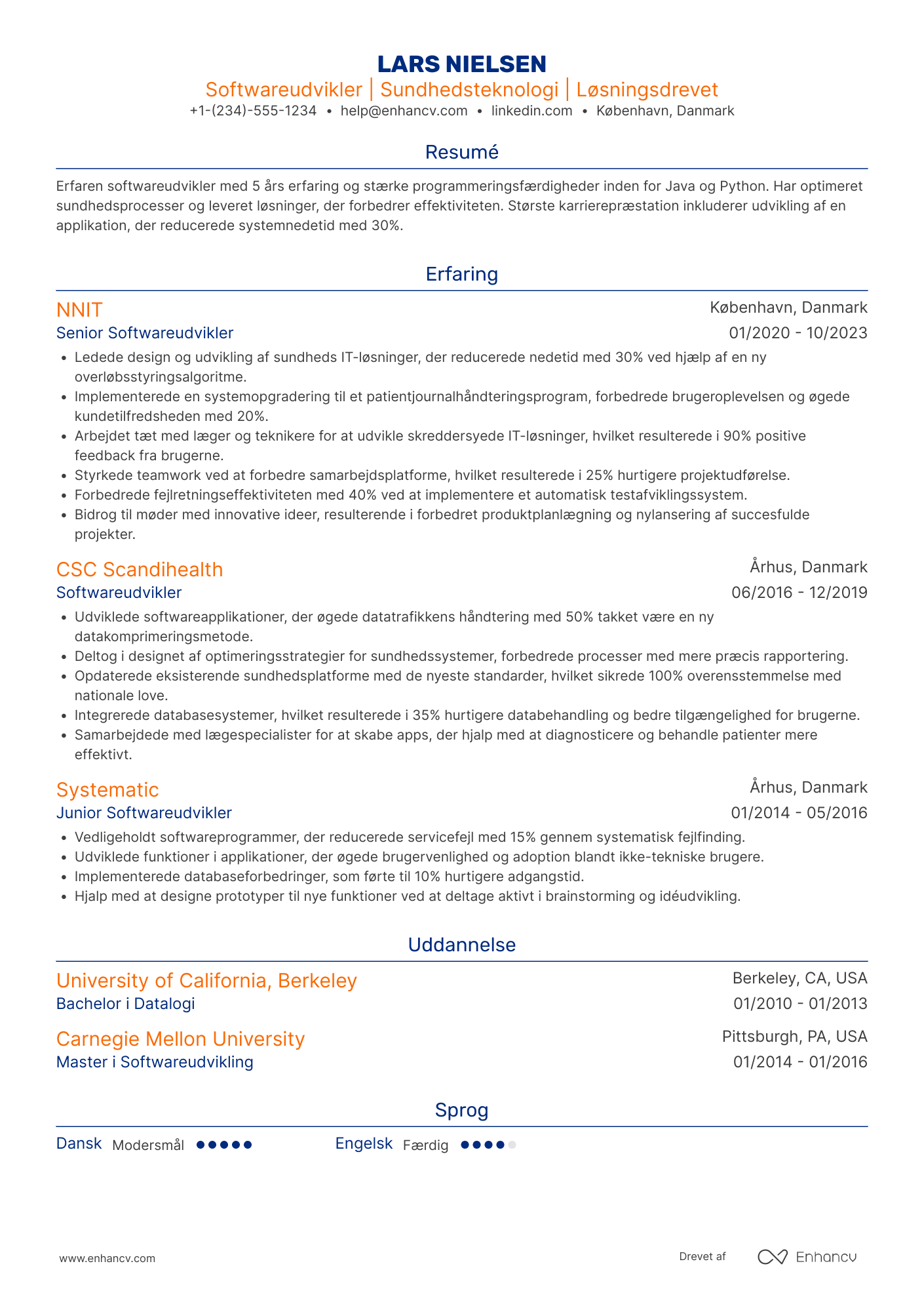 CV til Softwareudvikler i sundhedssektoren