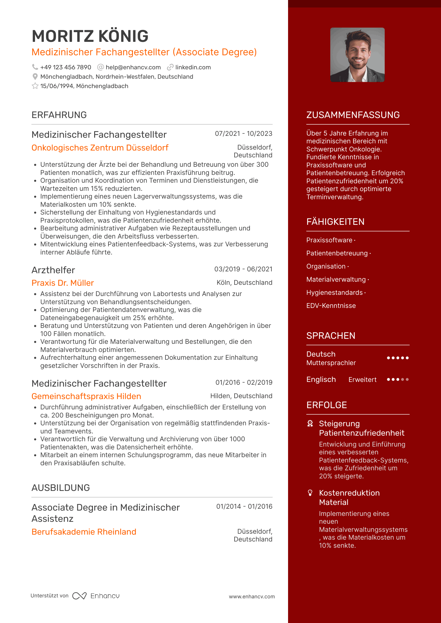 Lebenslauf in Arzthelferin in der Onkologie