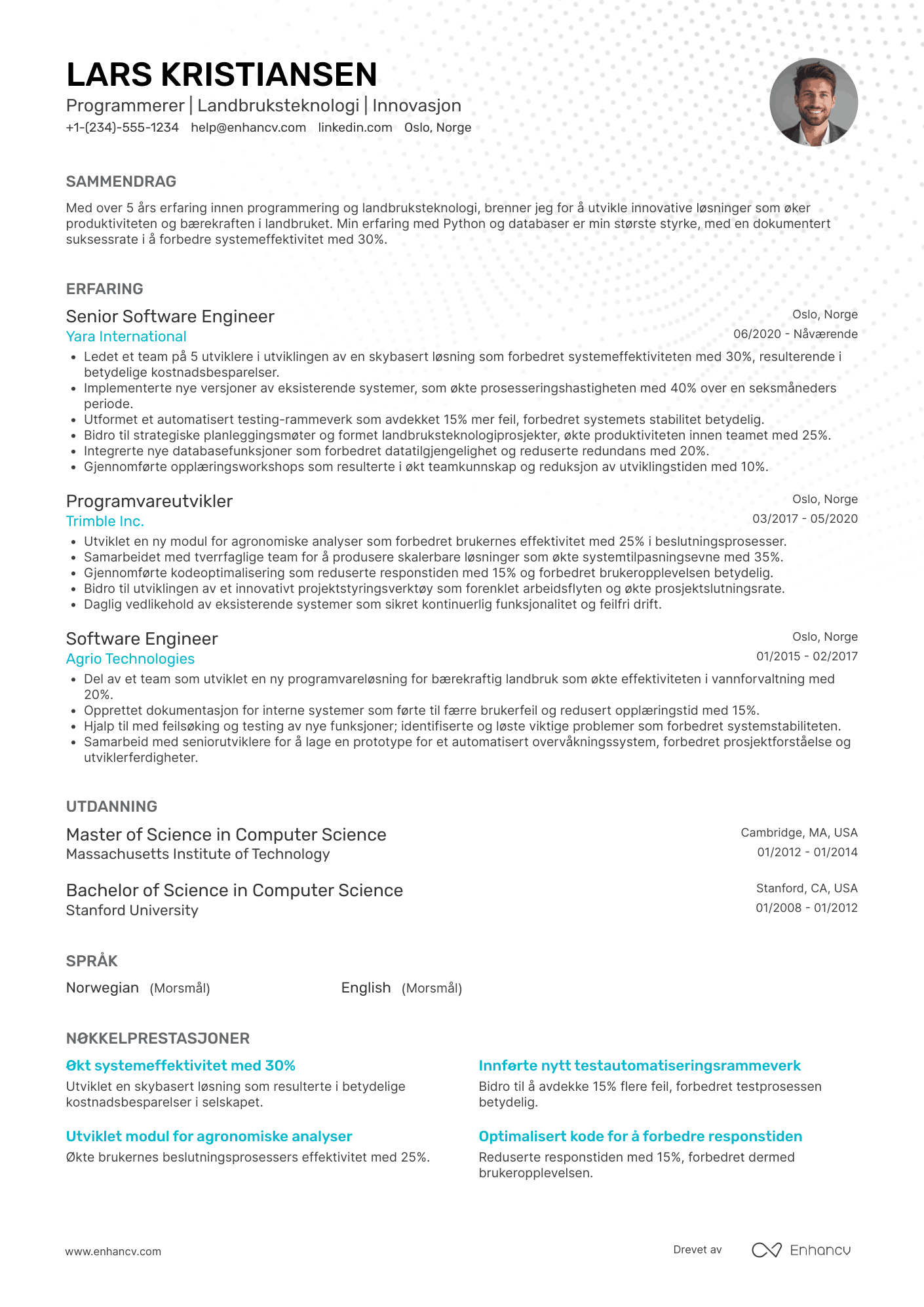 CV for Programmerer innen landbruksteknologi